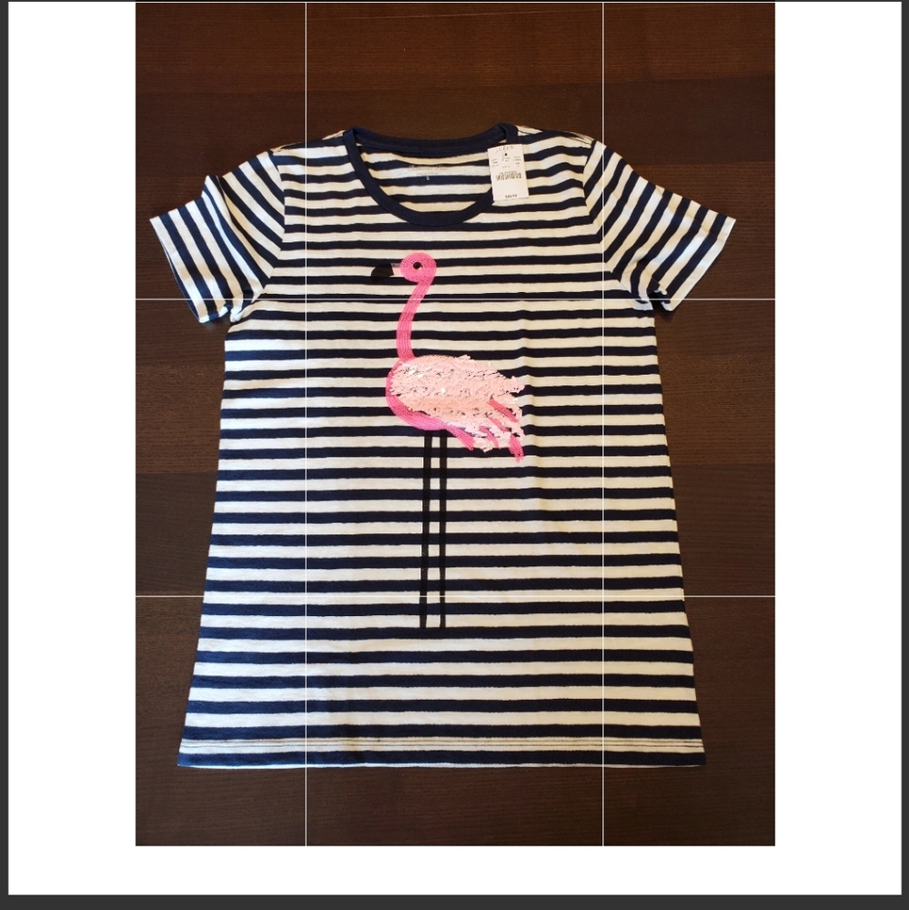 J. CREW navy/white stripe w/sequined flamgo